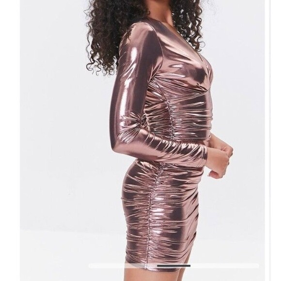 Forever 21 Small Metallic Pink Ruched Mini Dress - Picture 3 of 9